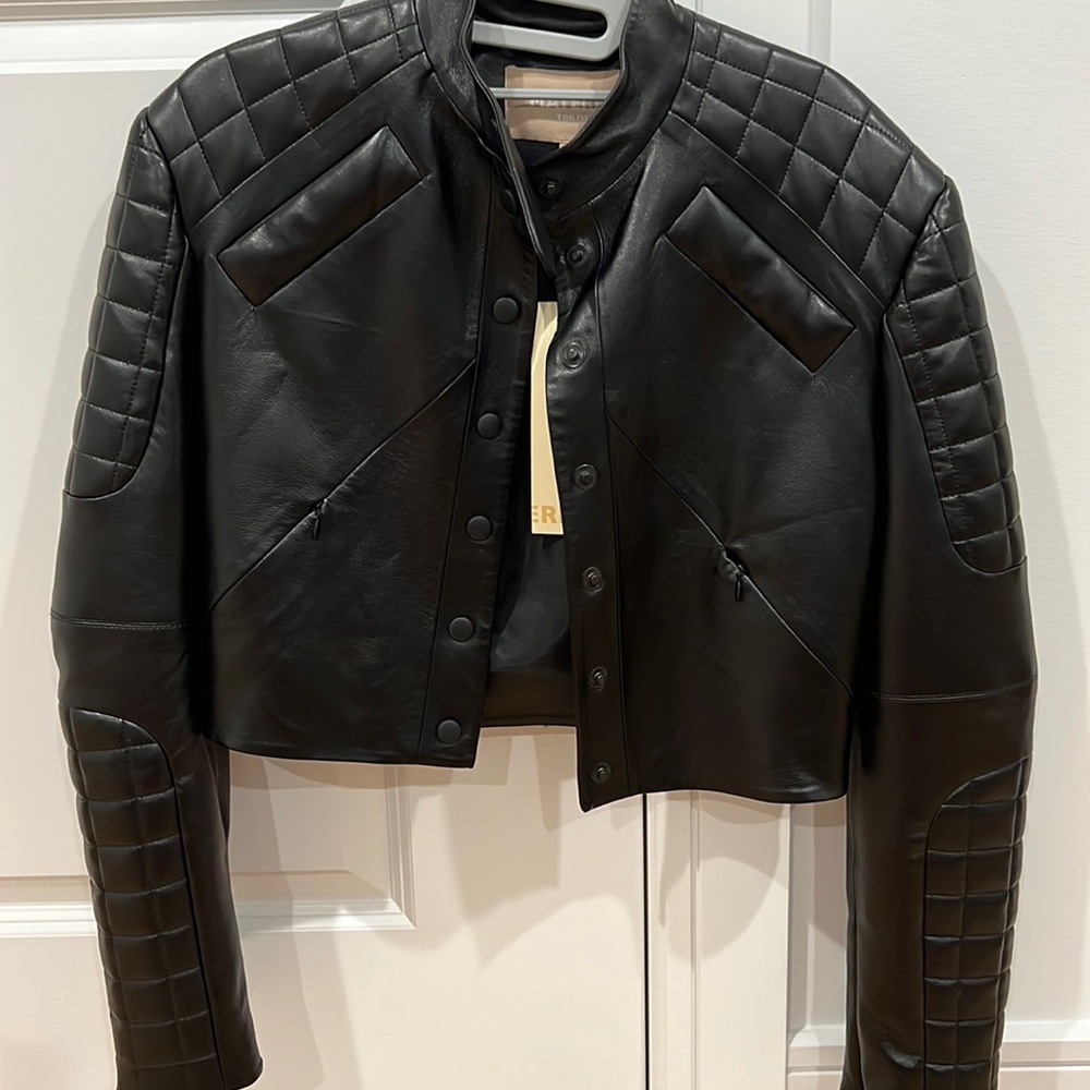 Materiel short leather jacket, black, size 6